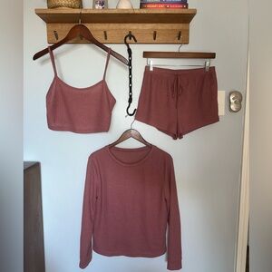 Rust Waffle Knit Lounge Set